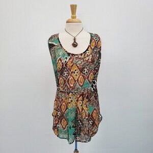 American Rag Cie Womens Sleeveless Sequin Babydoll Sheer Blouse Top Plus Size 3X